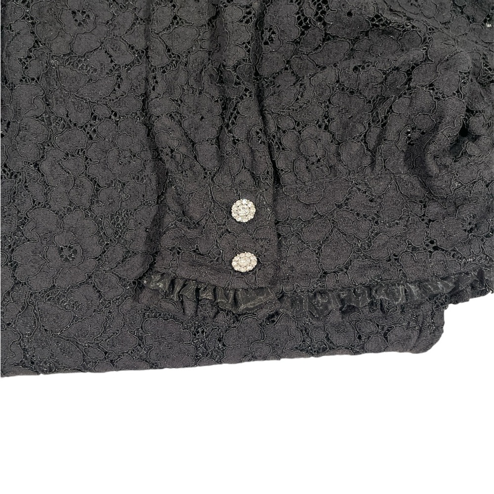 Zara Black Lace Mini Dress With Jewel Buttons Semi Sheer Puff Sleeve - Picture 9 of 9